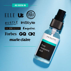 YEOUTH Pure Hyaluronic Acid Serum bottle back highlights a clean, paraben-free formula.