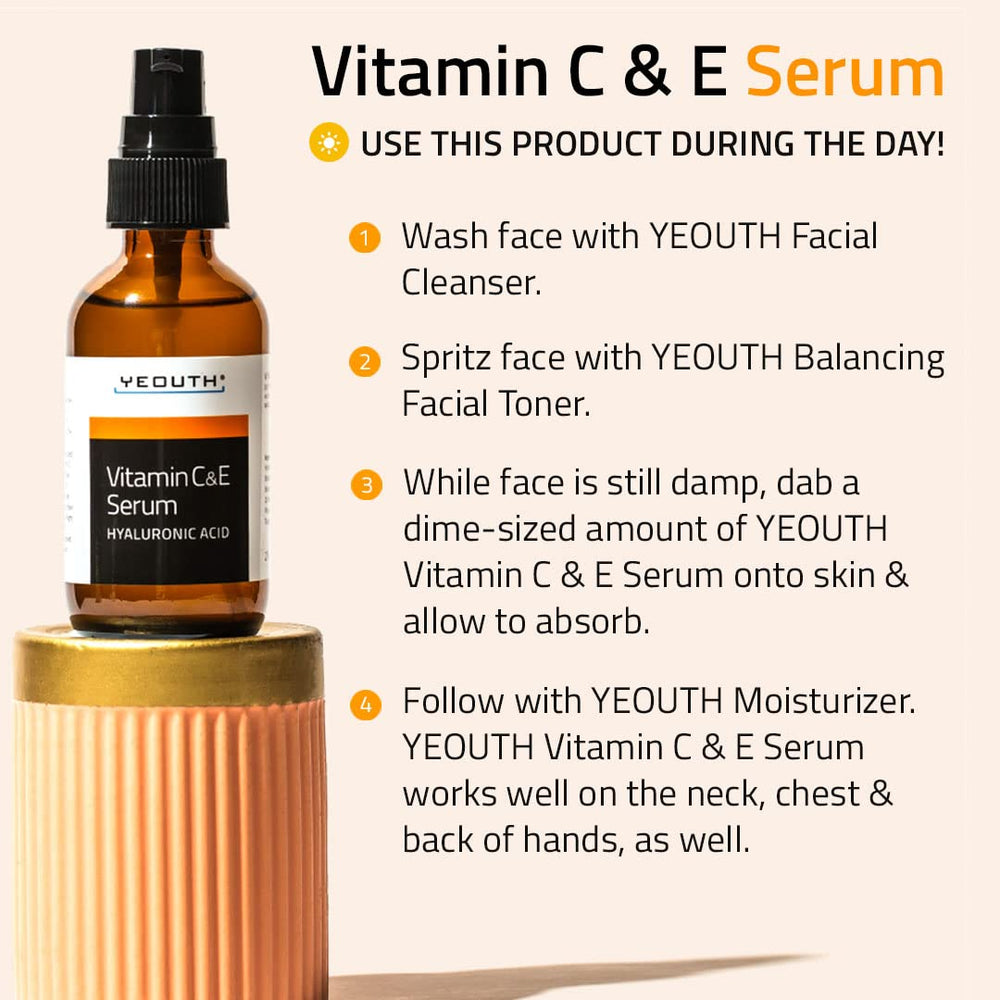 YEOUTH Vitamin C serum on illuminated skin with natural-looking glow