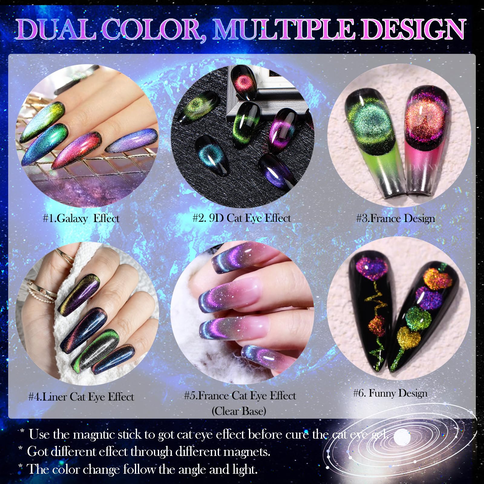 YEPYEPGO magnetic stick demonstrates multiple cat-eye patterns with base black polish