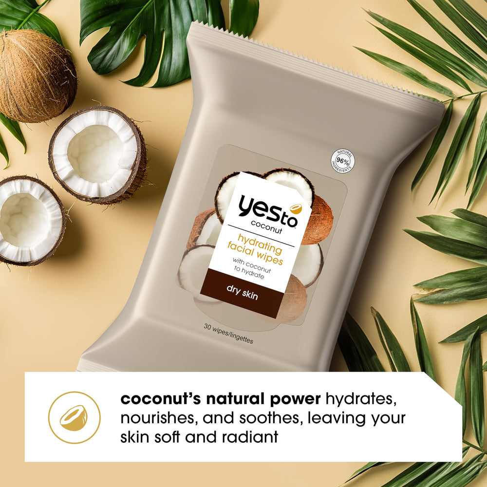 Yes To Coconut pack-2 wipes display emphasizing natural ingredients and cruelty-free cleansing