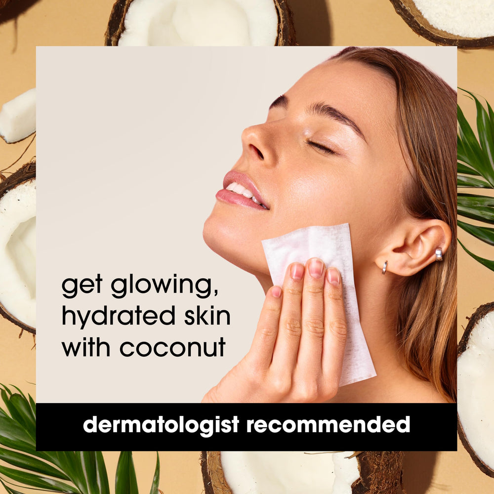Yes To Coconut wipe in hand demonstrating convenient body, face and hands cleansing anywhere