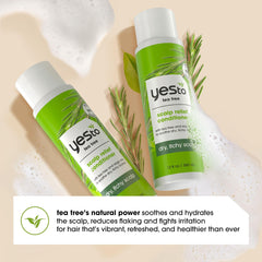Yes To Tea Tree Scalp Relief Conditioner texture closeup reveals creamy consistency for even coat.