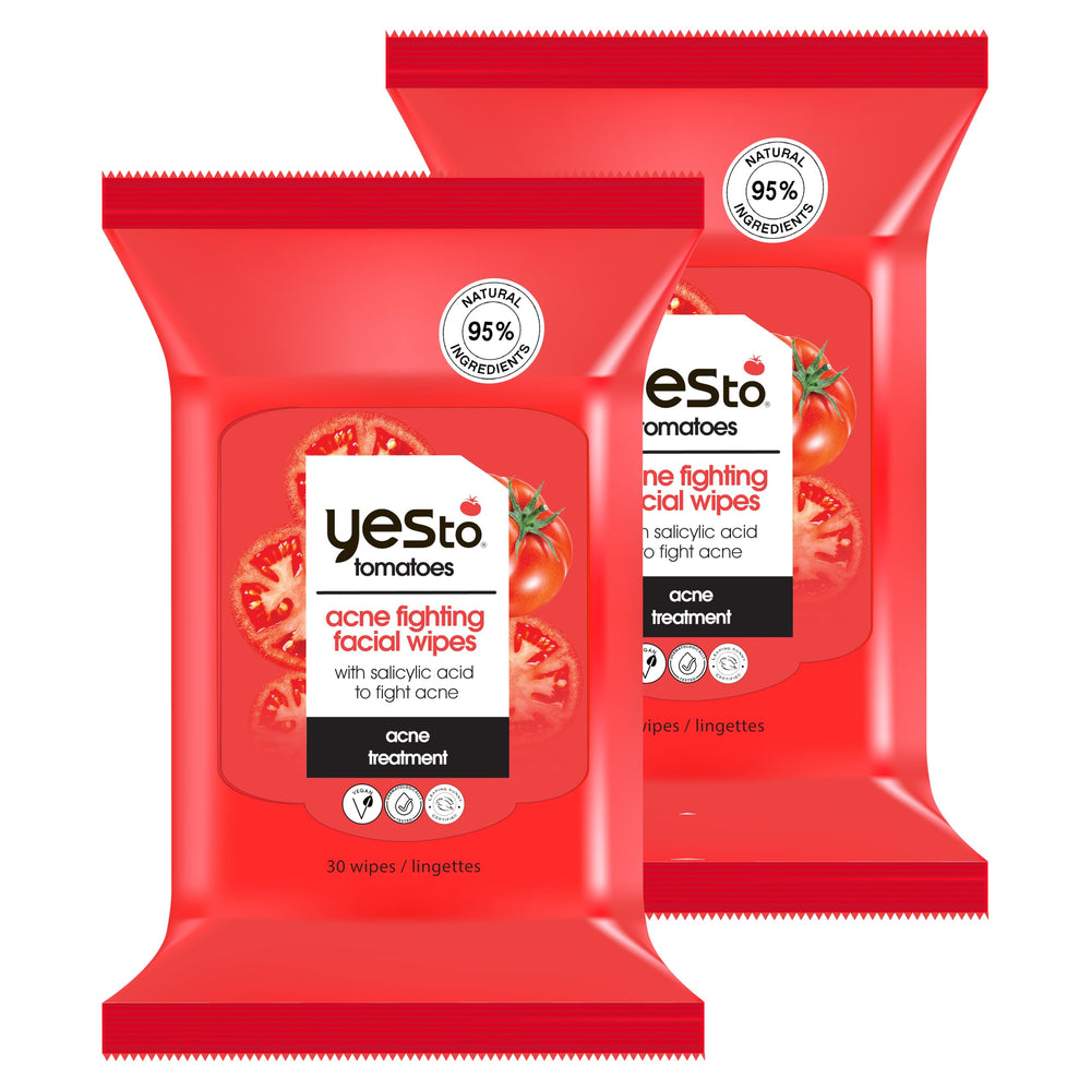 Yes To Tomatoes clear skin wipes pack front for on-the-go cleansing and oil control.