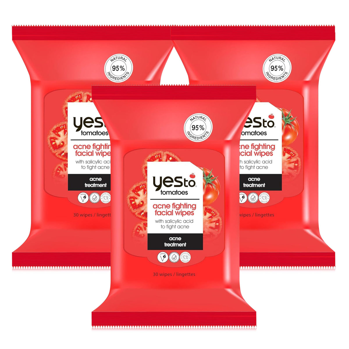 Yes To Tomatoes Clear Skin wipes for acne-prone skin with oil control and on-the-go cleansing.