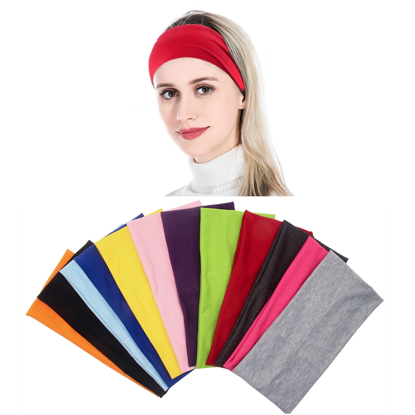 Yeshan pack12 wide headbands display vibrant colors for workouts.