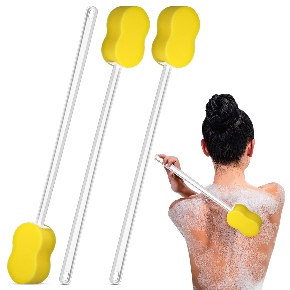 Yetene long-handle sponge back scrubber reaches hard-to-reach areas for a thorough clean