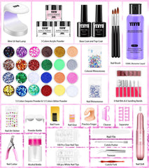 YEVYO acrylic powder set with three colors for bubble-free overlays.