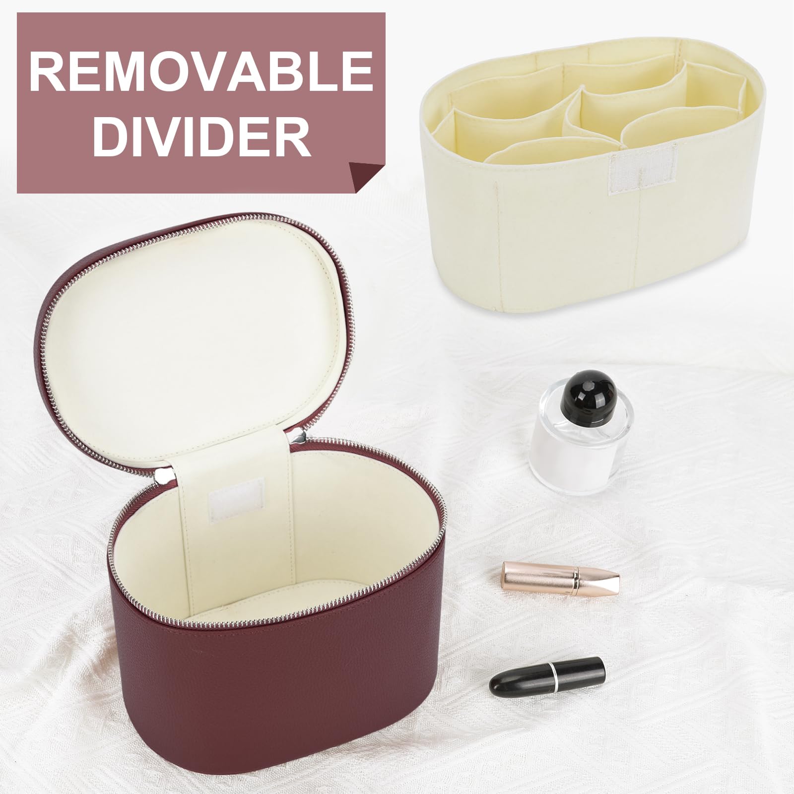 YFGBCX makeup bag removable divider demonstrating customizable sections