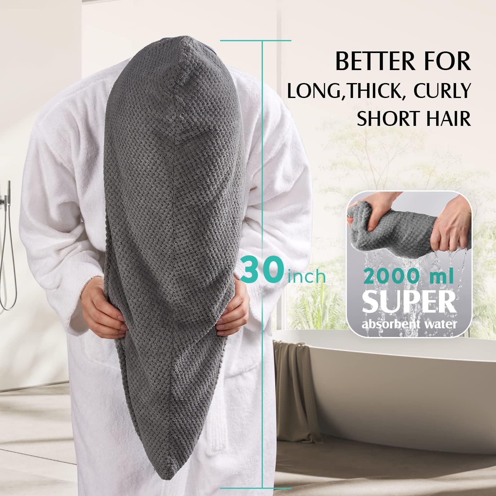 YFONG anti-frizz towel minimizes friction for smoother, gentler drying.
