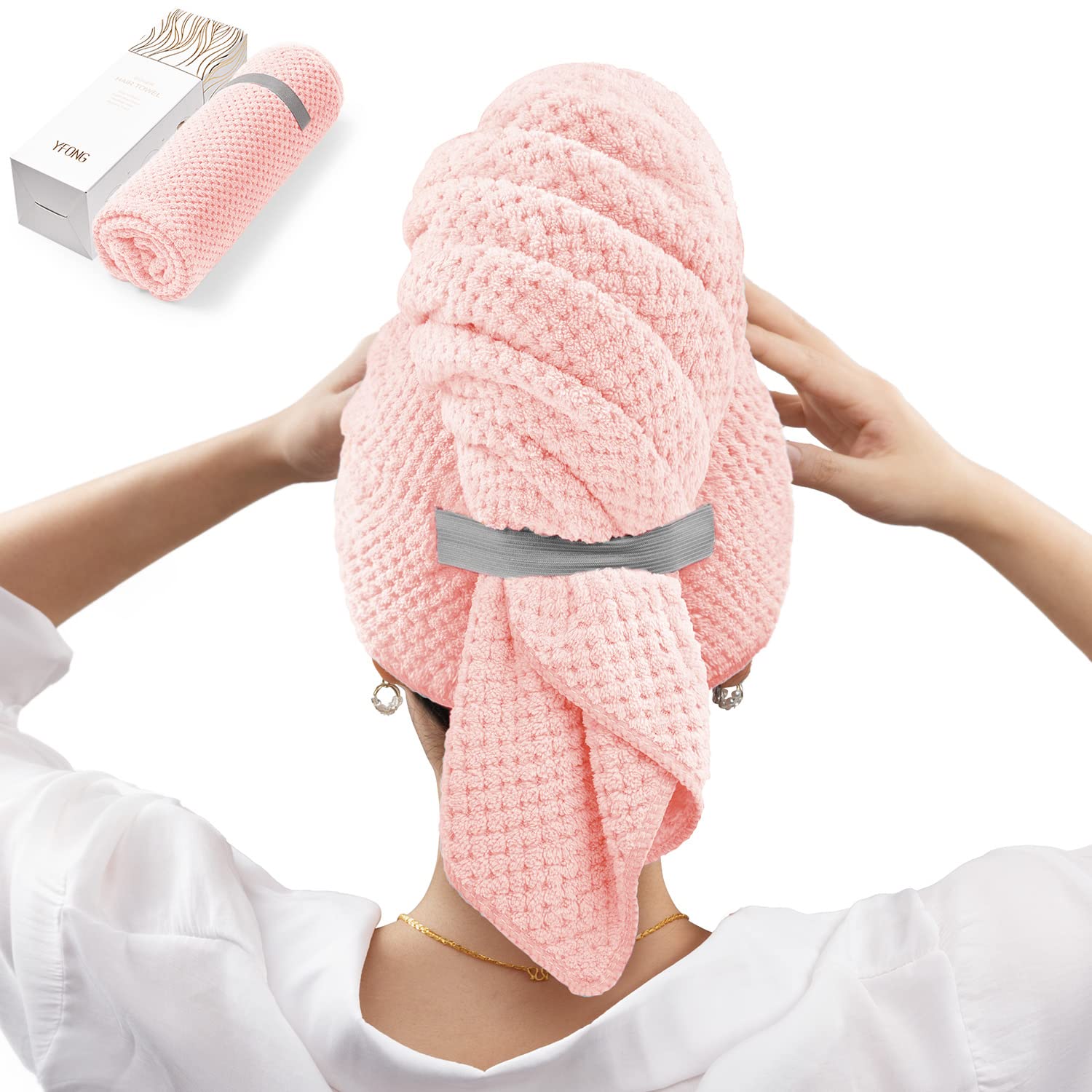 YFONG hair towel wrap pink microfiber dries hair faster