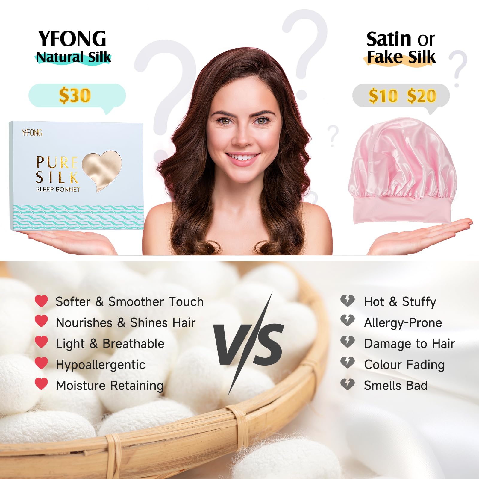 YFONG sleep cap turban with elastic tie visible in product shot for all-night security