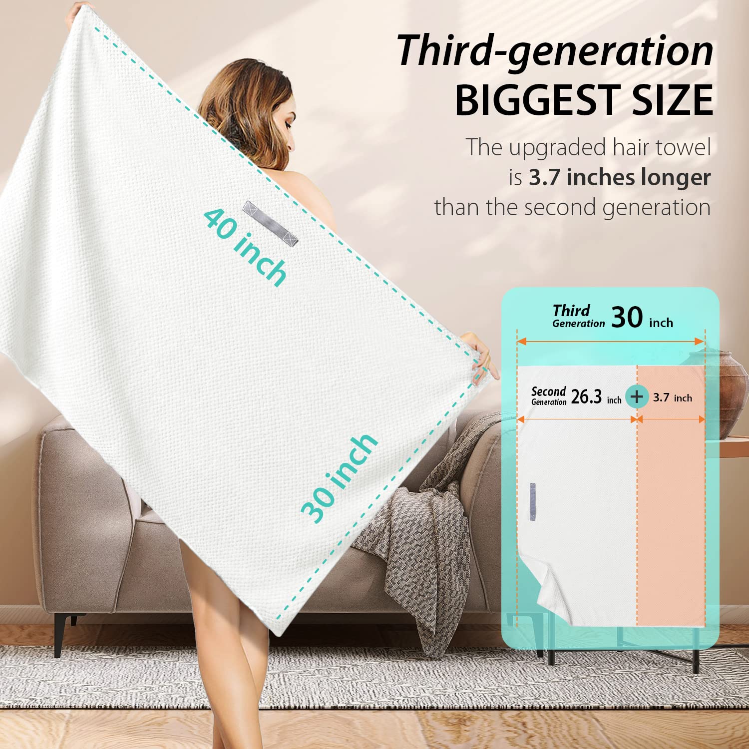 YFONG X-Large hair towel wrap during routine setup illustrates efficient post-shower drying.