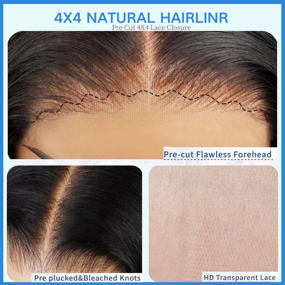 YFOXI 4x4 lace closure bob wig closeup with natural-looking scalp