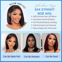 YFOXI Pre-plucked pre-cut hairline bob wig ready-to-wear closeup