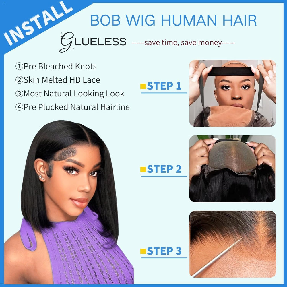 YFOXI Straight bob wig no-glue application for fast styling