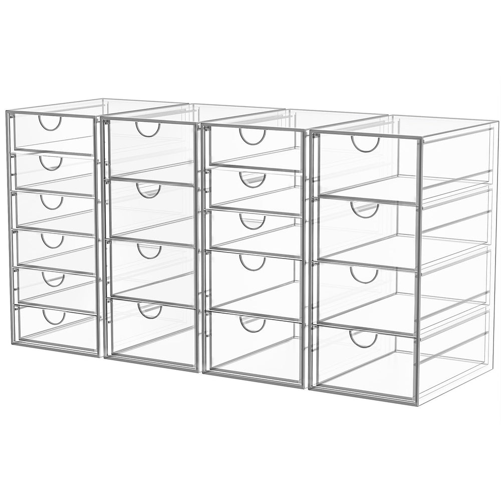 YFXCVSL acrylic makeup organizer front view provides quick at-a-glance access to cosmetics.