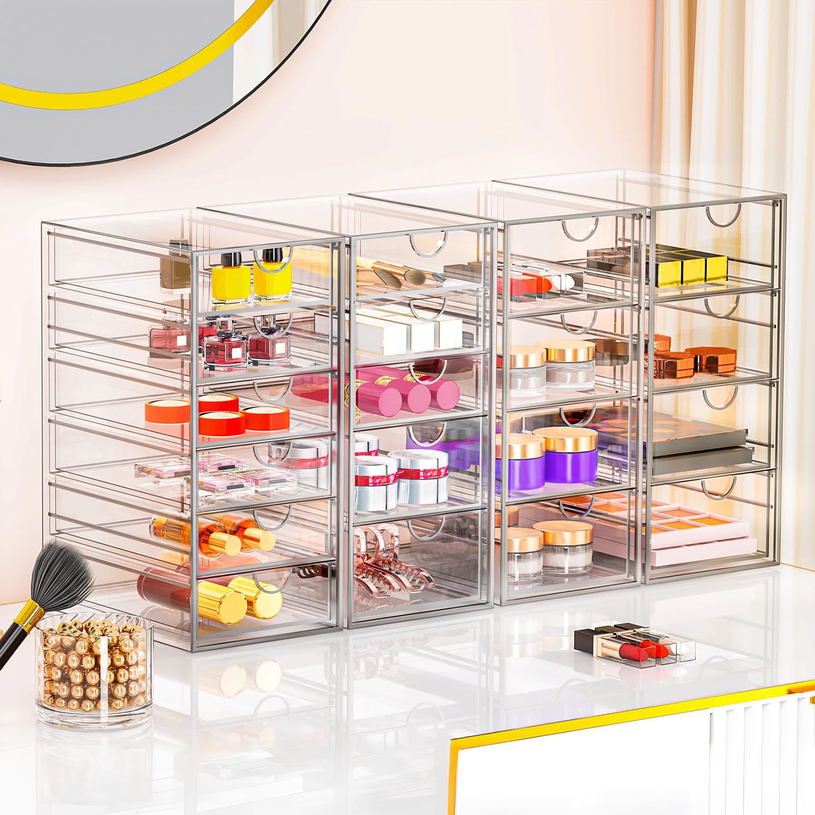 YFXCVSL acrylic makeup organizer clear-drawer design enables easy viewing and fast access.