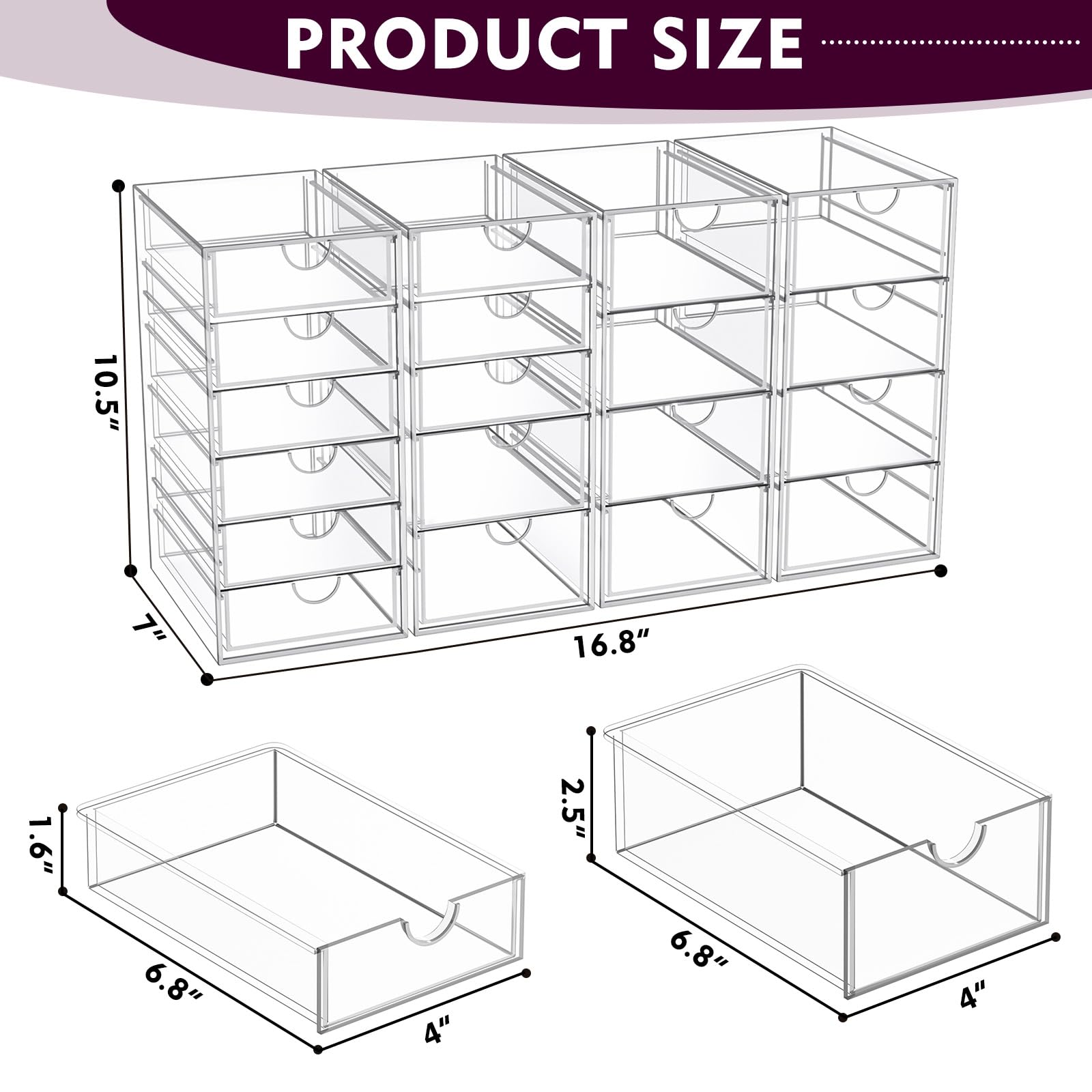 YFXCVSL acrylic makeup organizer drawer-detail highlights large capacity for lipsticks and foundations.