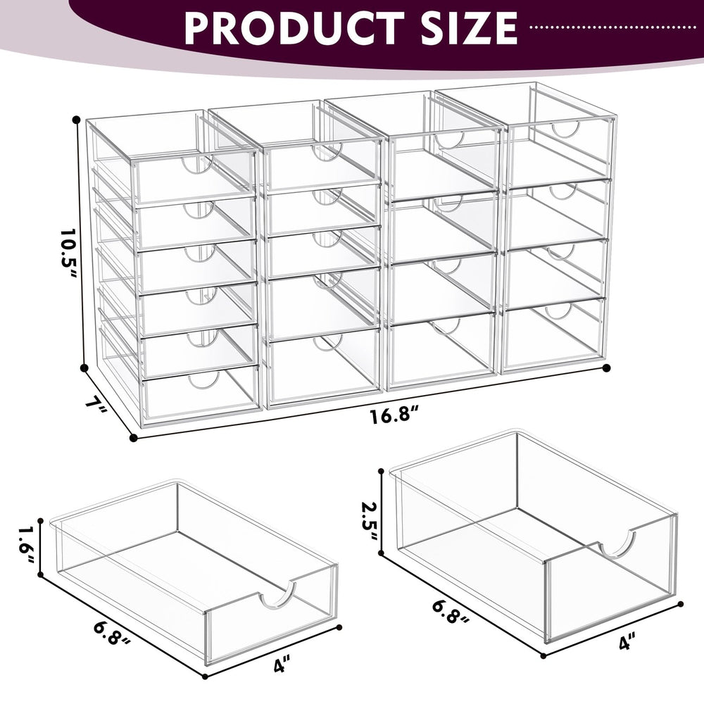 YFXCVSL acrylic makeup organizer drawer-detail highlights large capacity for lipsticks and foundations.