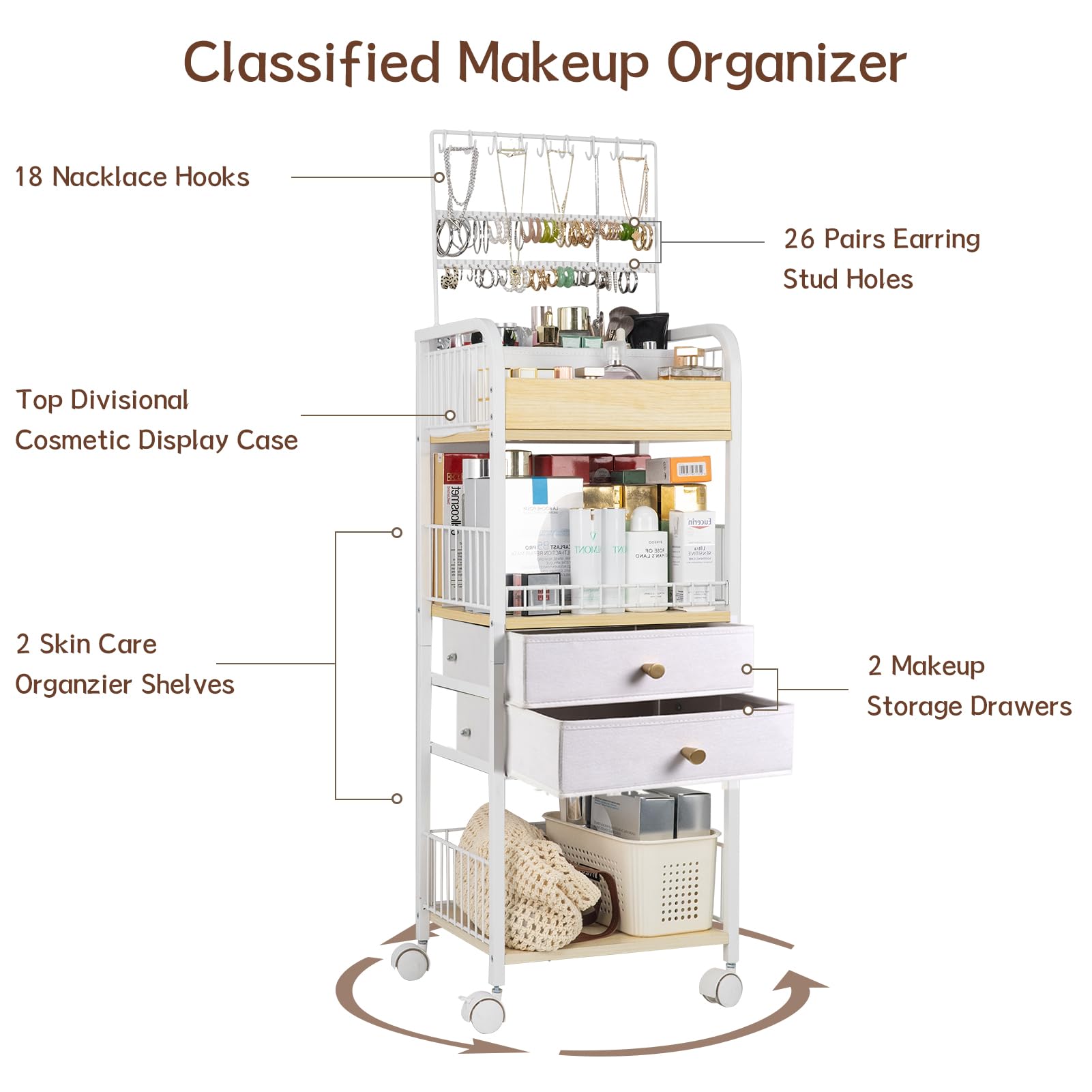 YGJT makeup organizer bottom shelf for bags and larger storage bins.