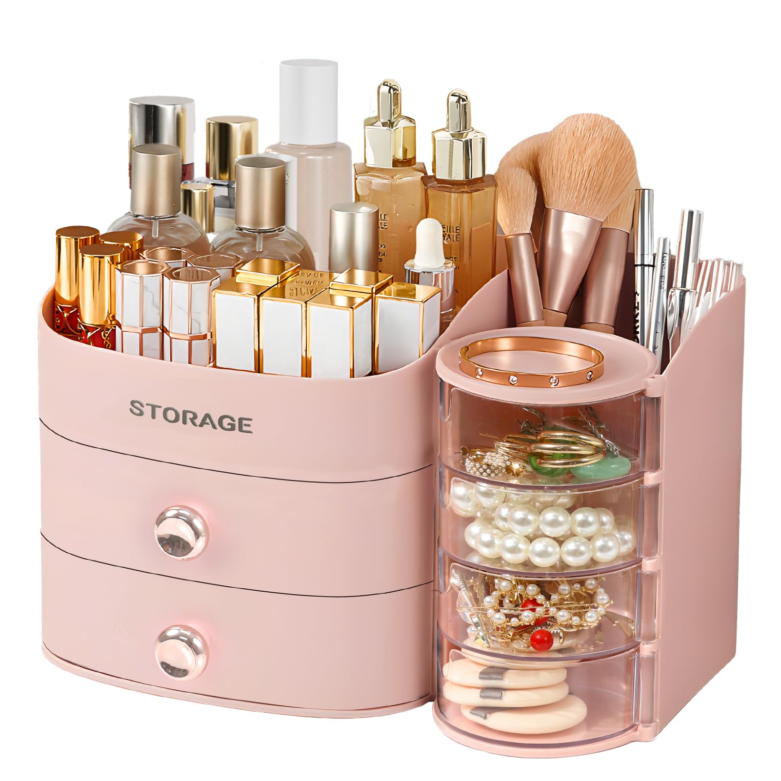 YGJT makeup organizer countertop with two drawers keeps cosmetics organized and accessible.