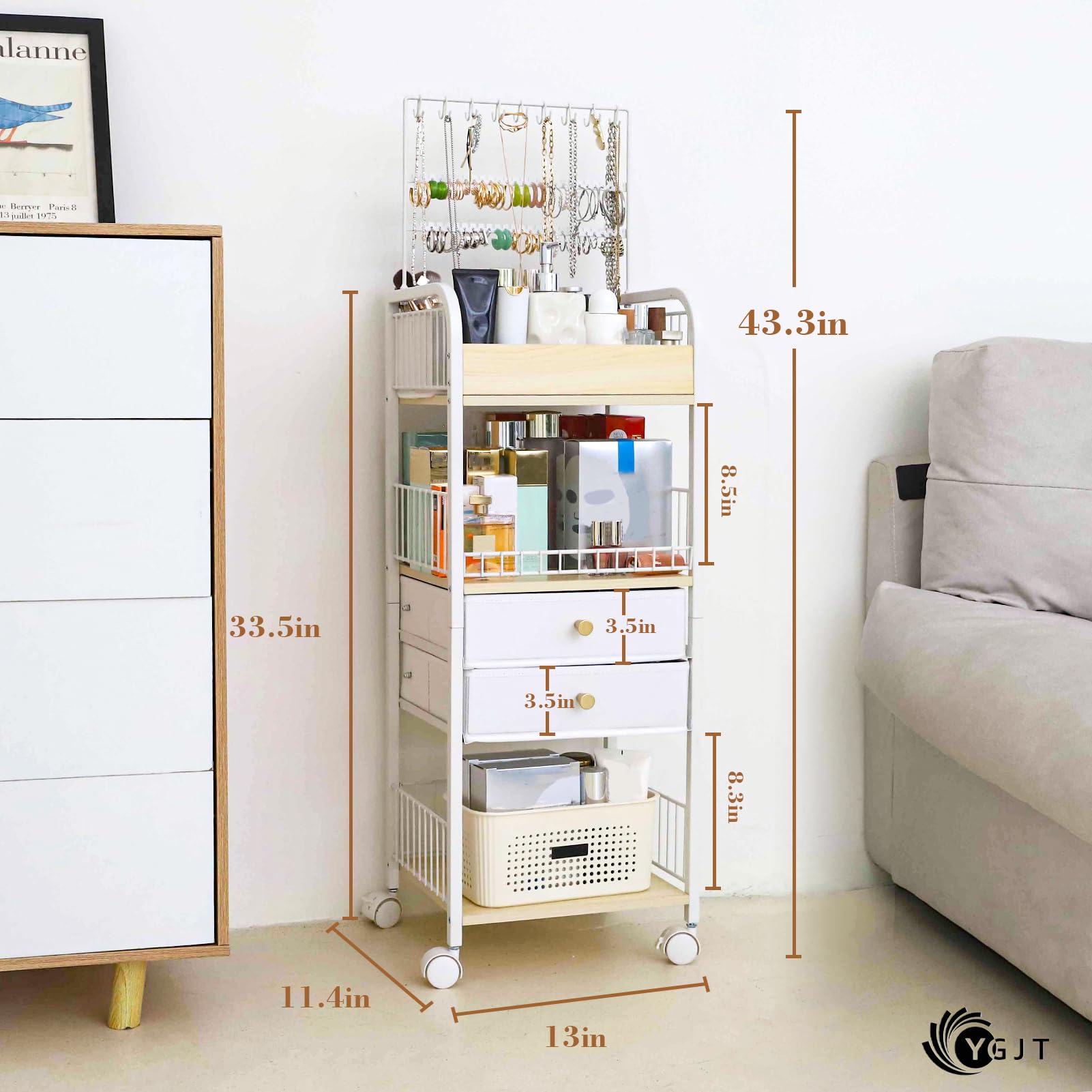 YGJT makeup organizer drawer open highlights easy access to tools and supplies.