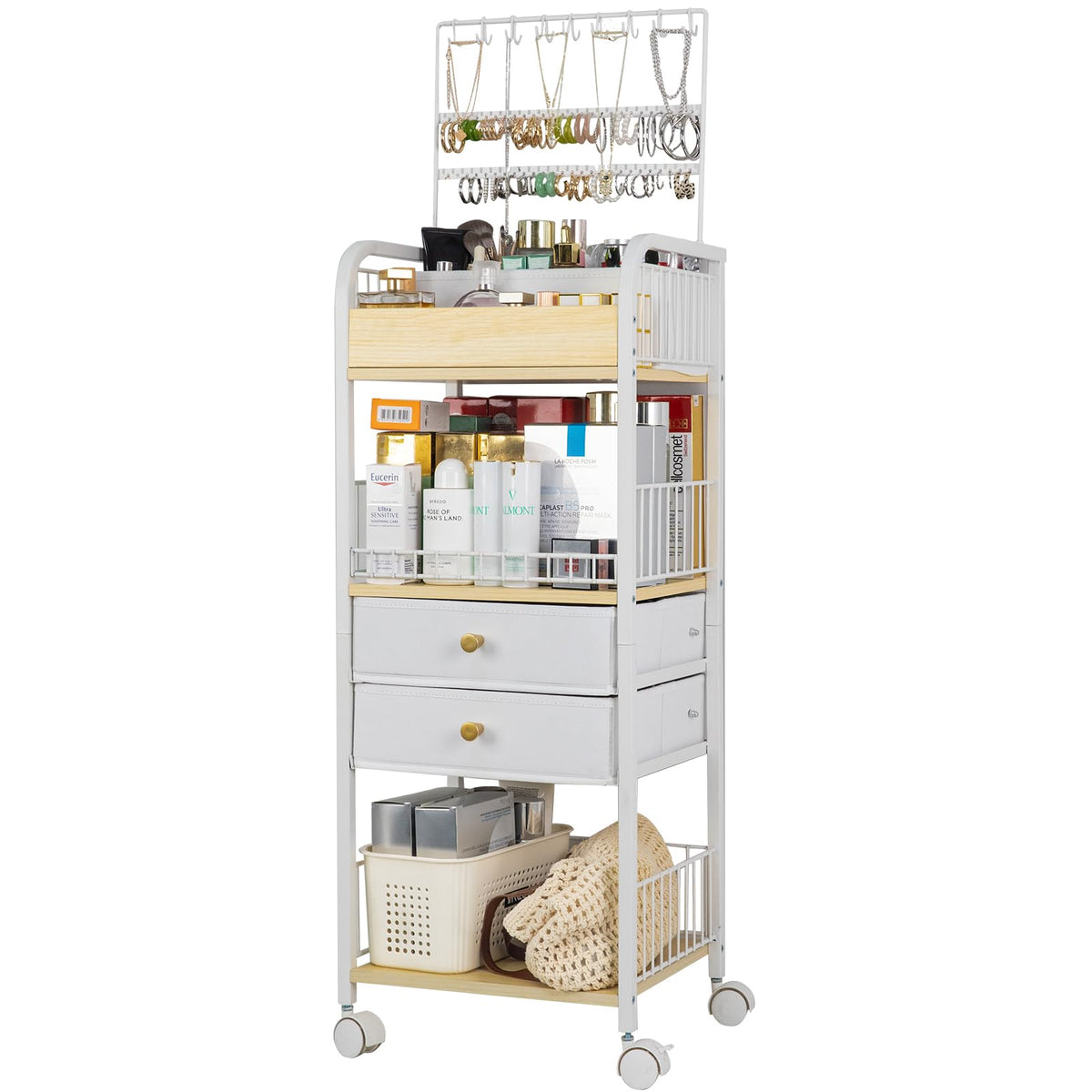 YGJT makeup organizer front view showing accessible cosmetics storage for easy daily routines.
