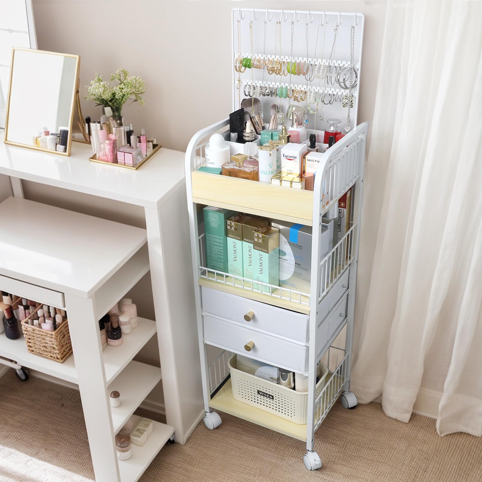 YGJT makeup organizer in vanity setting demonstrates neat, stylish home decor.