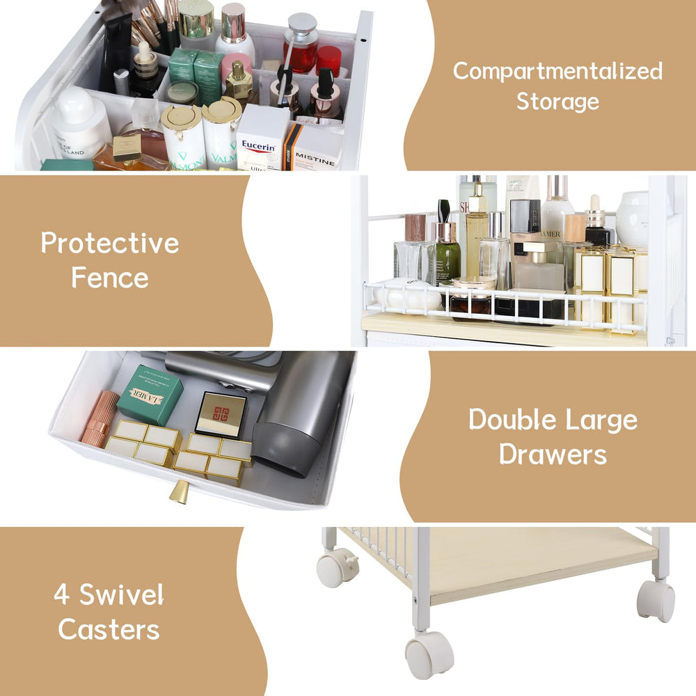 YGJT makeup organizer with movable casters for flexible room placement.