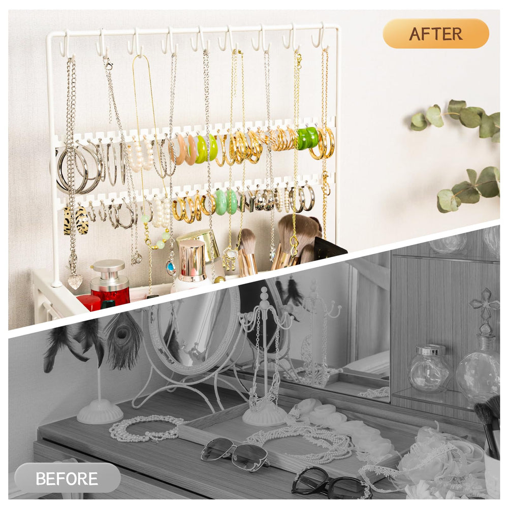 YGJT makeup organizer top compartments shown for organized skincare and makeup prep.
