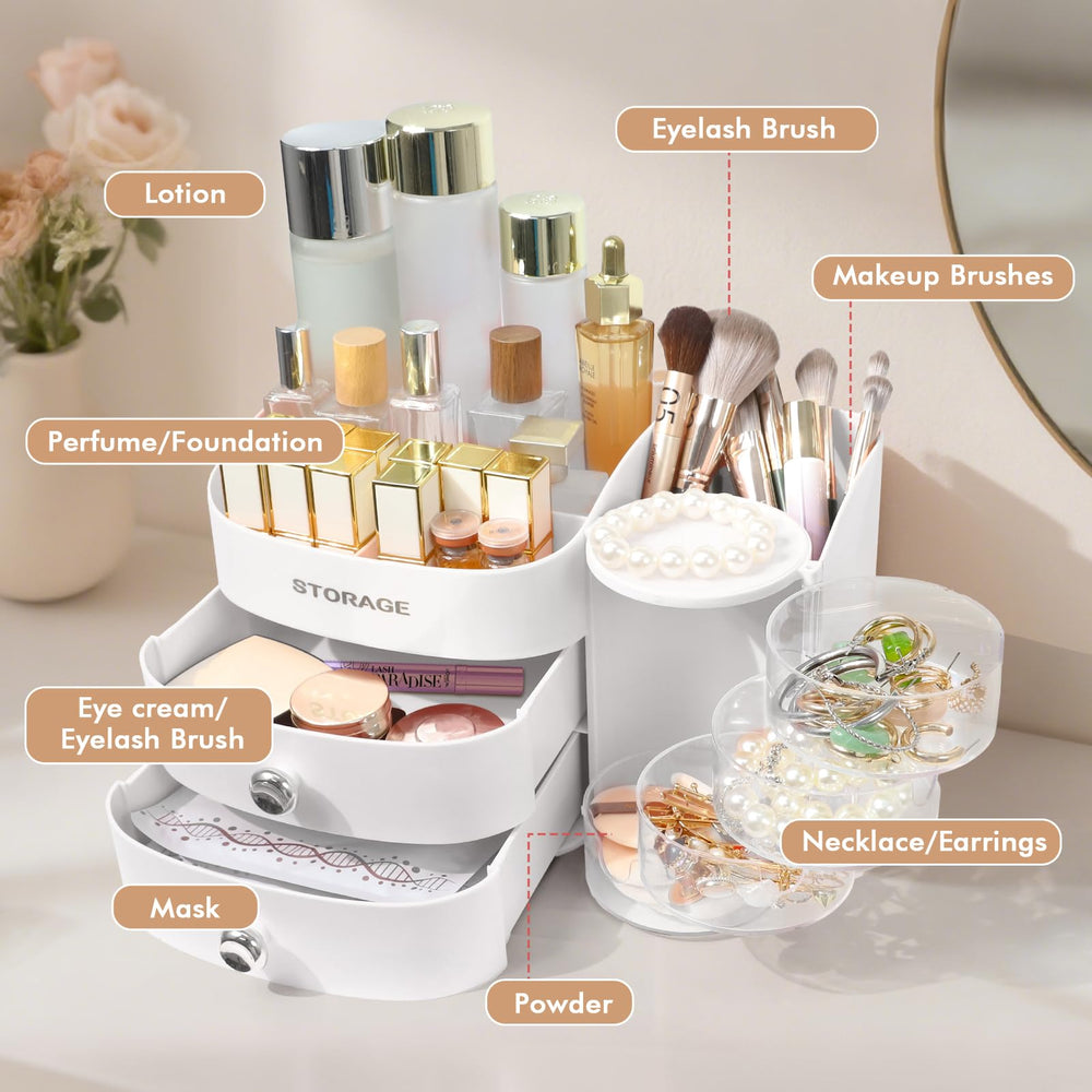 YGJT skincare and makeup storage holding tall bottles and small items neatly.