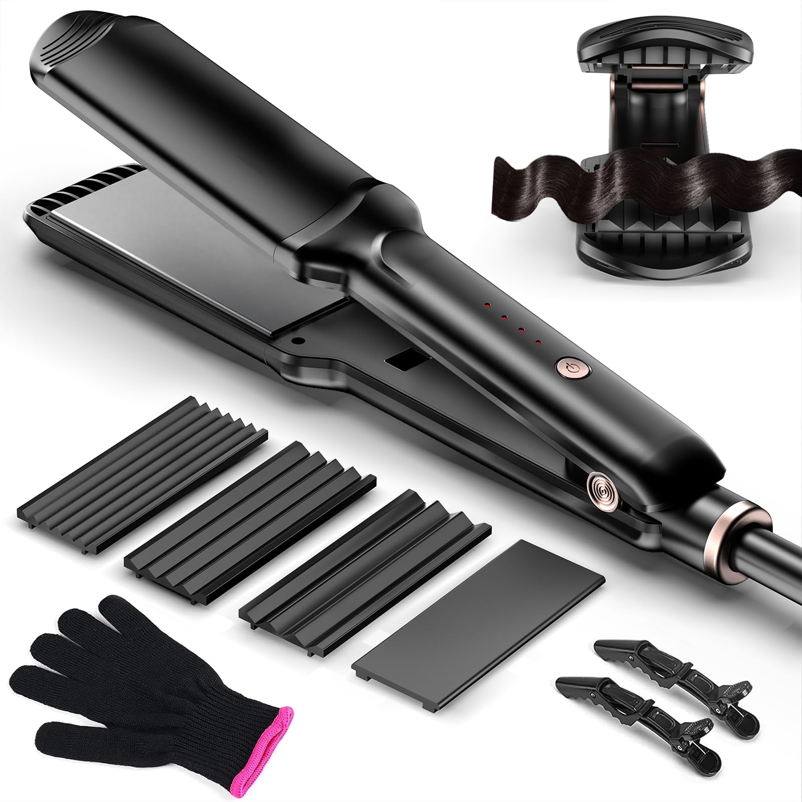 YGOVVK Hair Crimper Waver 4-in-1 plates enabling versatile styling options