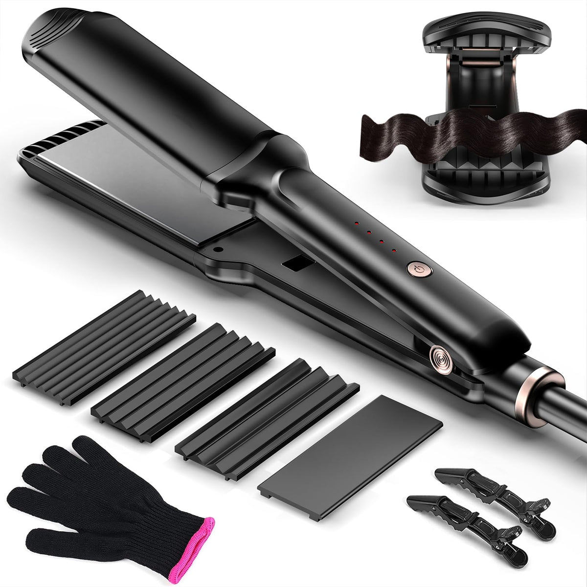 YGOVVK Hair Crimper Waver 4-in-1 plates enabling versatile styling options