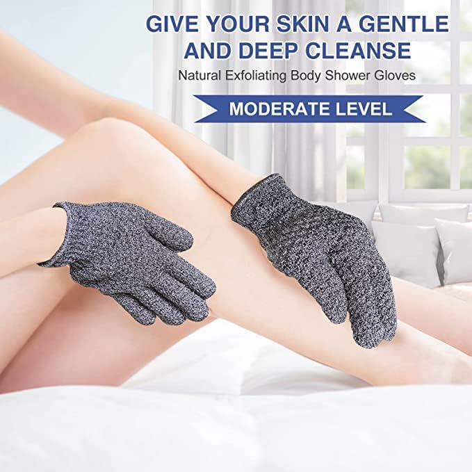 Yiclick exfoliating gloves on hands deliver a refreshing full-body cleanse.
