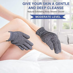 Yiclick exfoliating gloves on hands deliver a refreshing full-body cleanse.