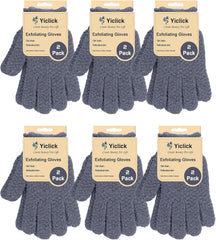 Yiclick exfoliating gloves packaging shows a 12-pack for family use.