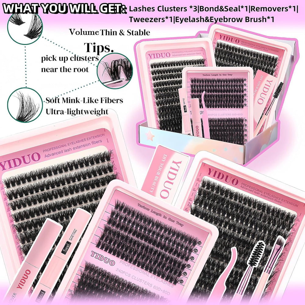 YIDUO Lash Clusters Kit contents reveal 760 pcs for up to a month