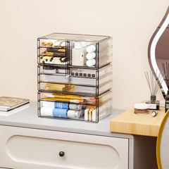Yieach 11.1-inch acrylic drawer organizer shown in side view for bathroom storage.