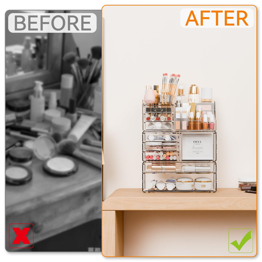 Yieach 3-pack clear makeup organizer with brush holder for brushes storage