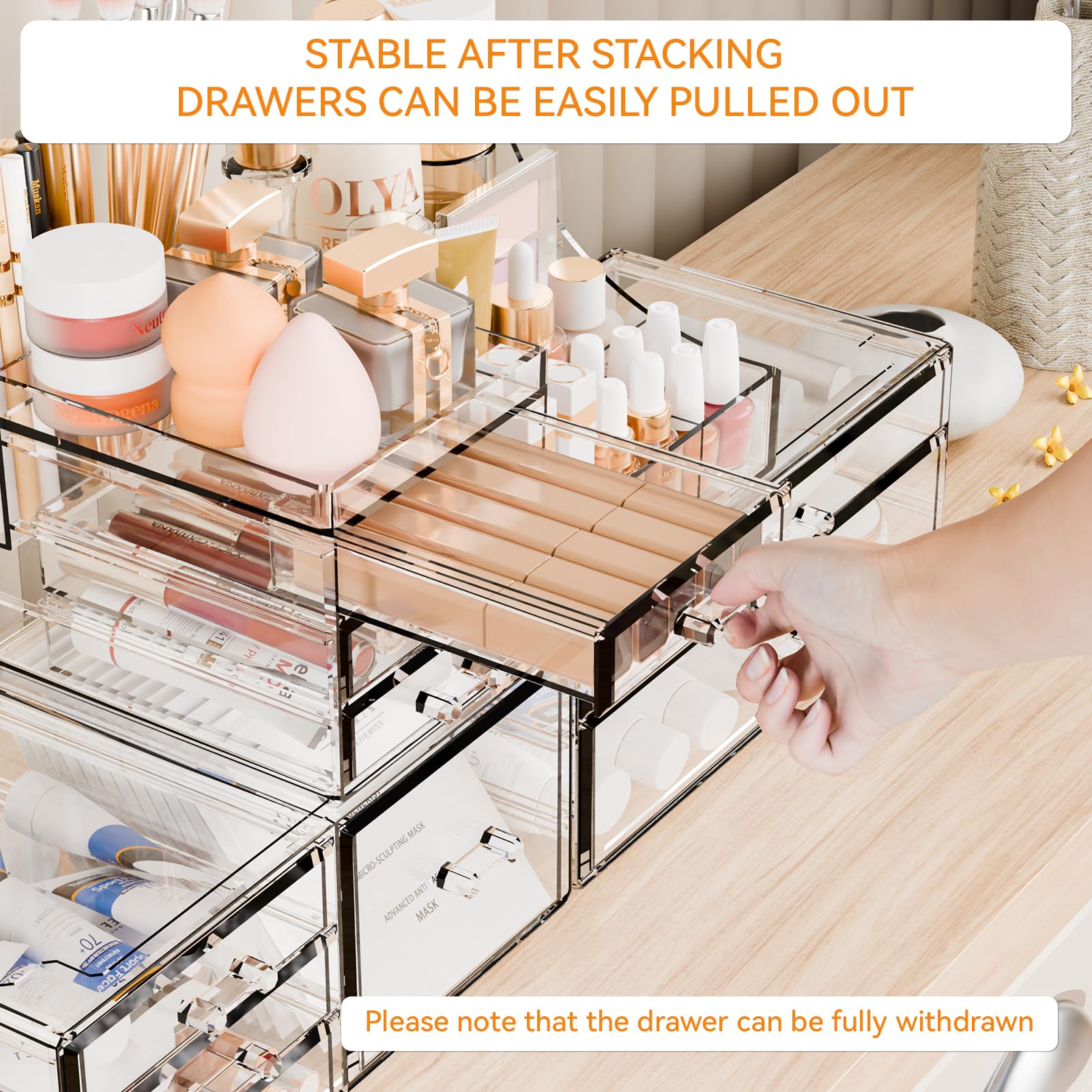 Yieach 3-pack clear makeup organizer on bathroom counter for tidy skincare