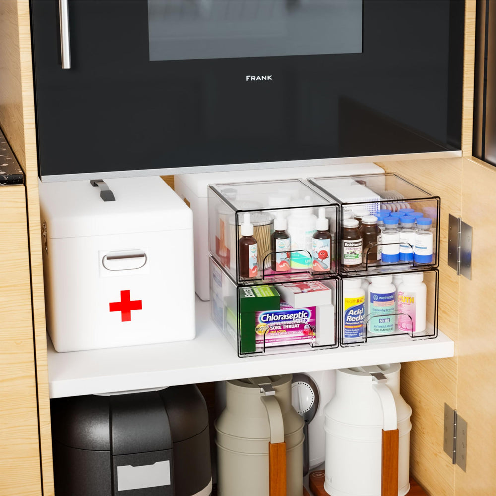 Yieach bathroom countertop drawer organizer for cosmetics and essentials.