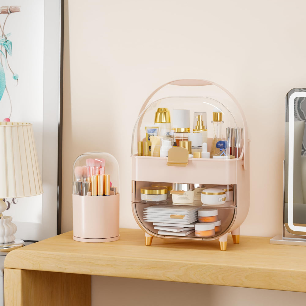 Yieach large-capacity skincare organizer with drawers stores serums and lipsticks neatly.