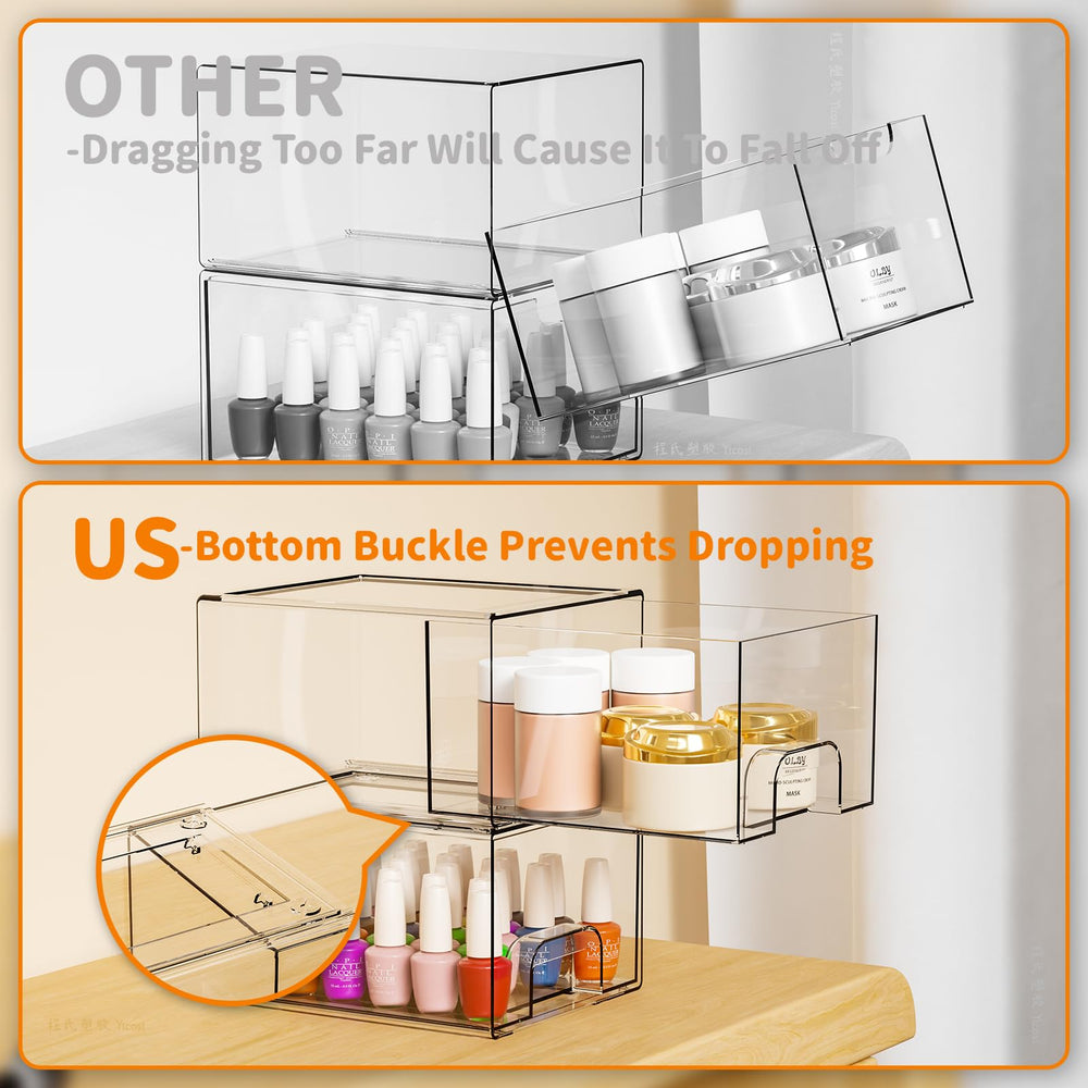 Yieach makeup organizer drawers providing quick at-a-glance access to products.