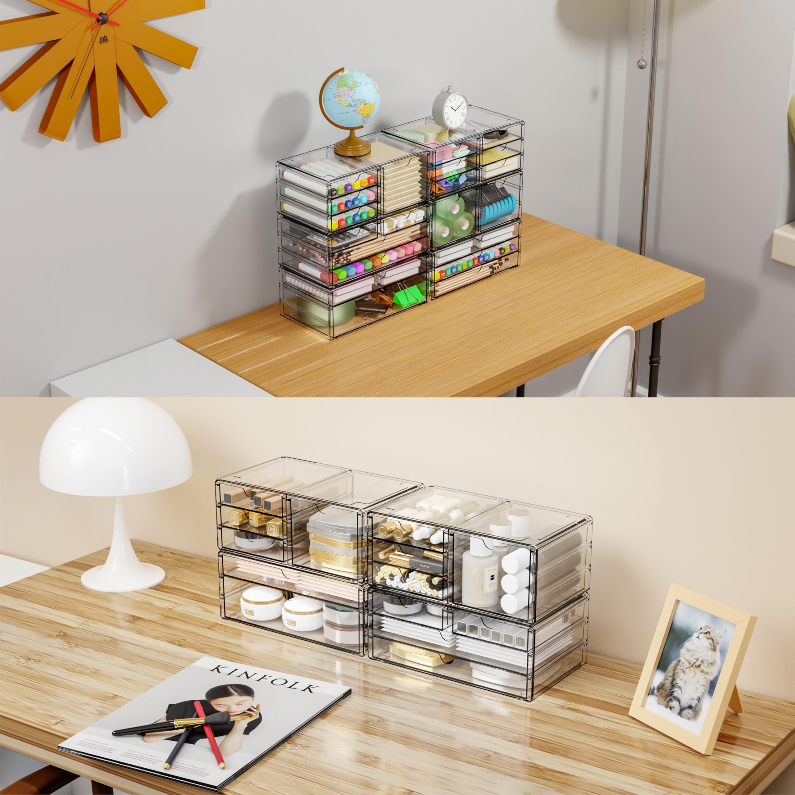 Yieach office supplies drawer keeps pens and clips organized with anti-slip stability.