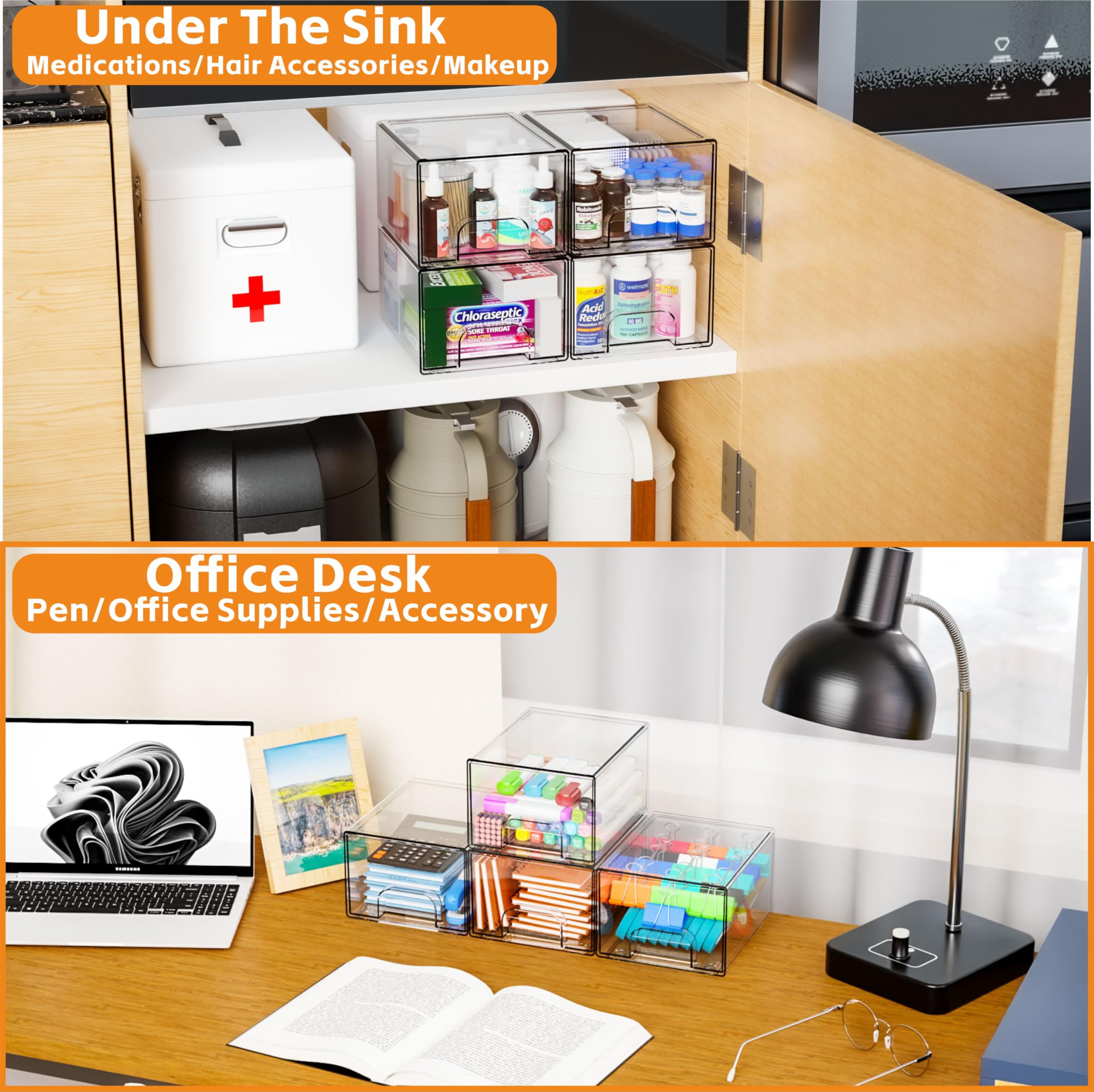 Yieach office supplies drawer organizer for pens, clips, and tools.