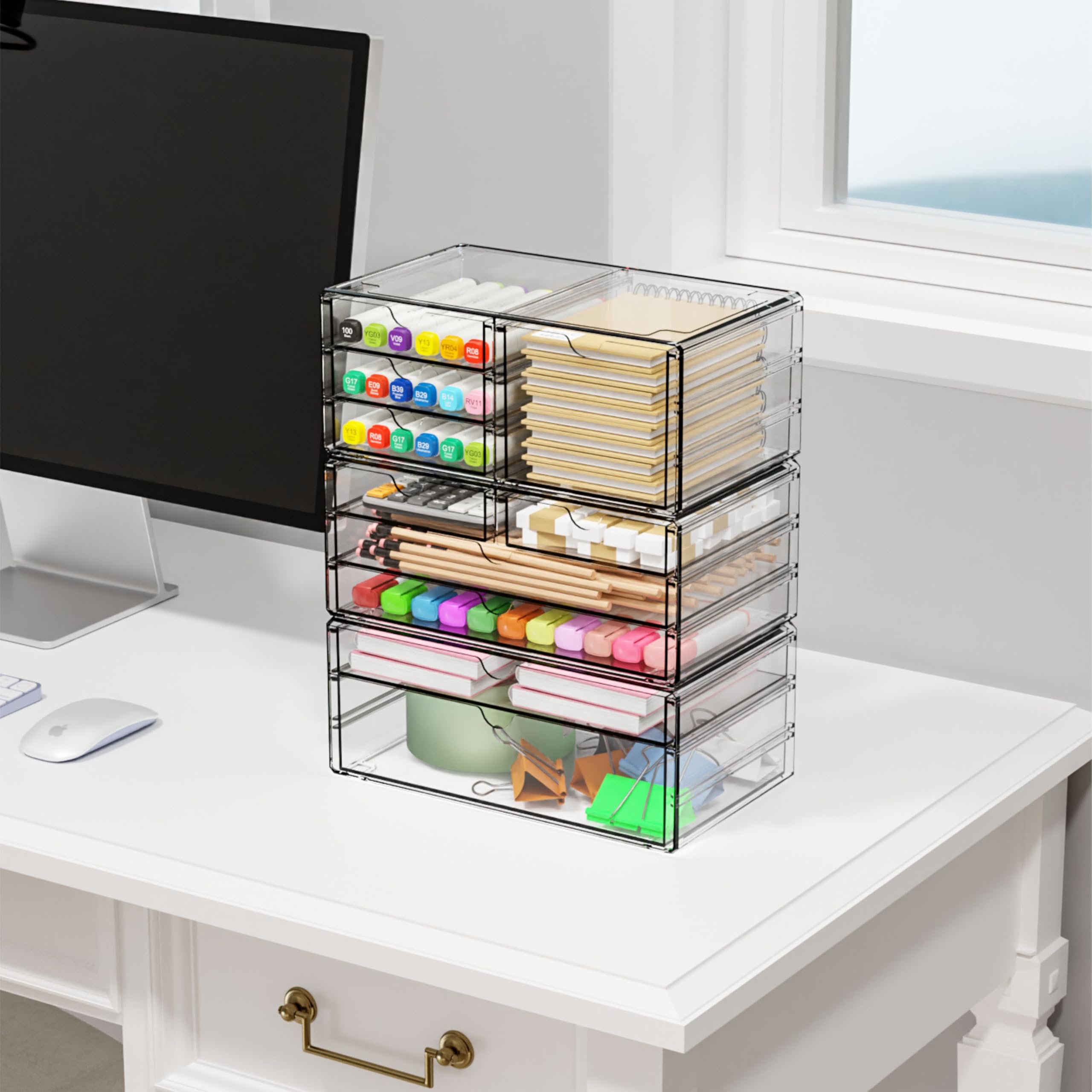 Yieach pantry and cabinet storage drawers provide clear, organized shelving.