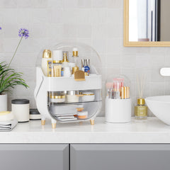 Yieach rose-gold handle brush holder adds an elegant vanity touch.