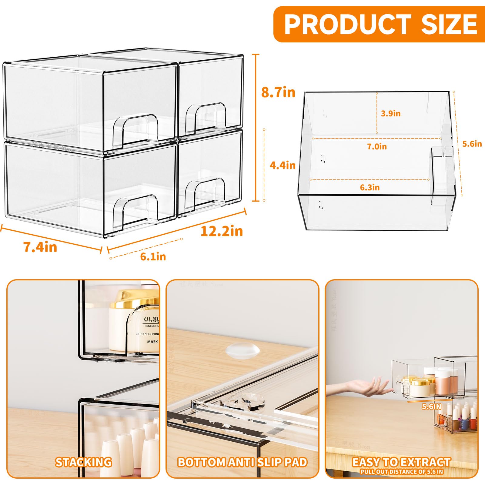 Yieach stackable drawer organizer top-down view; maximizes small-item storage.