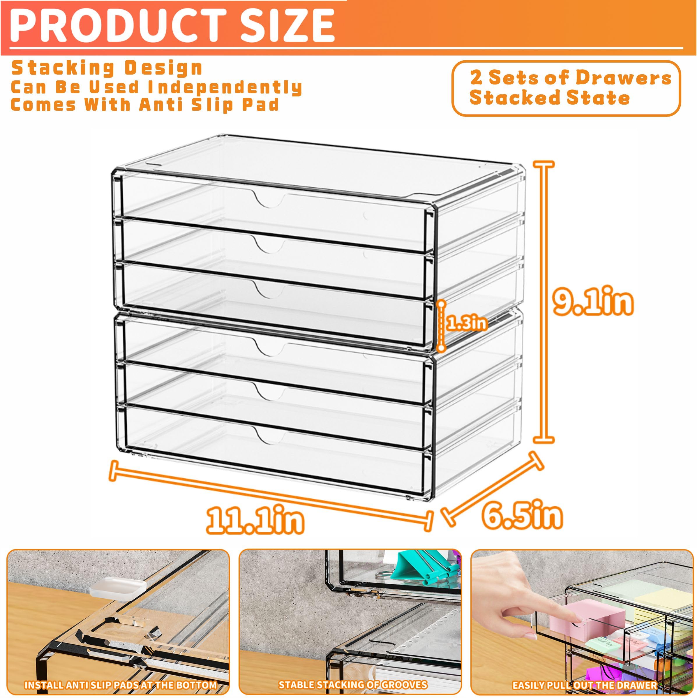 Yieach stackable drawer setup shown side by side for flexible desk organization.