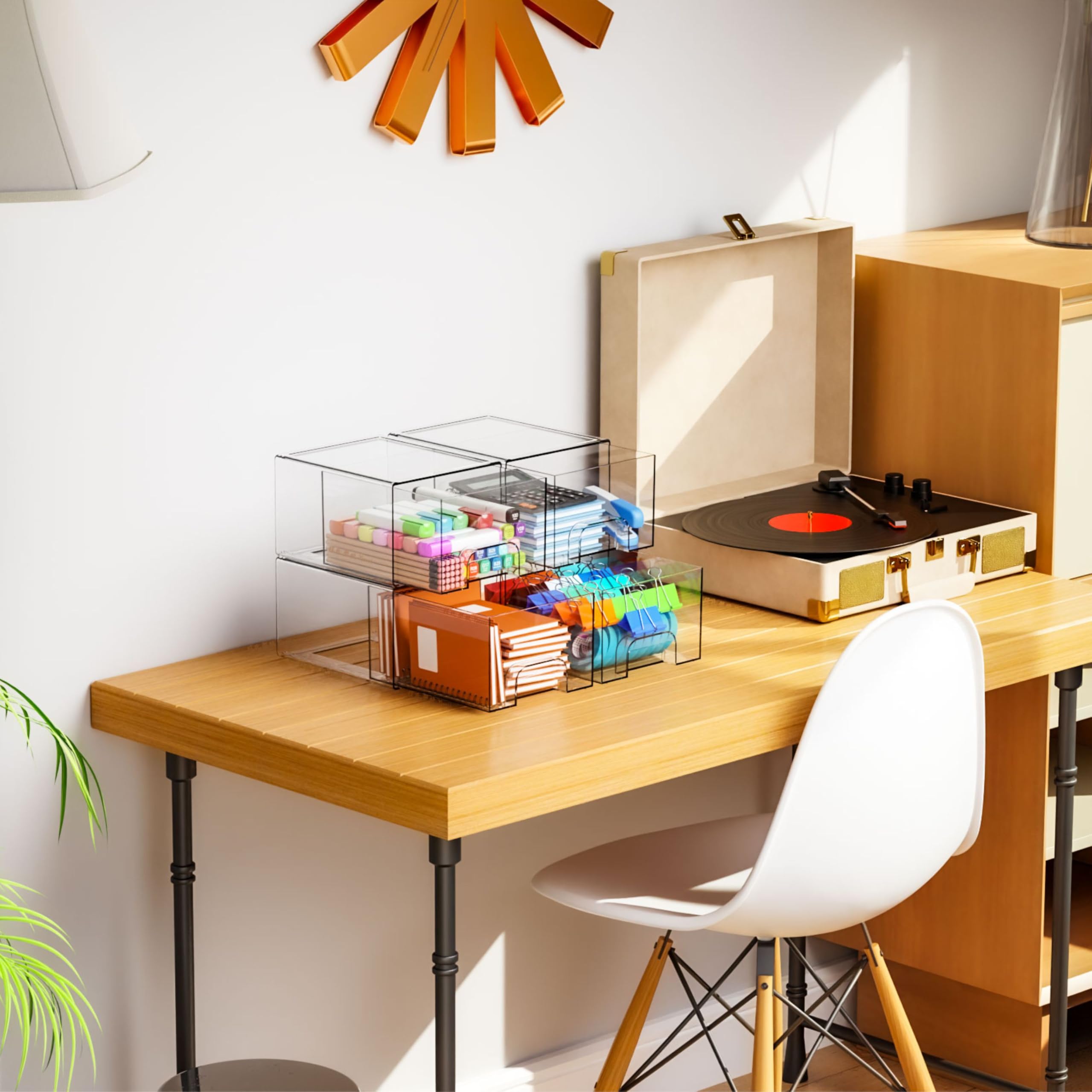 Yieach translucent acrylic storage bin for craft or office use.